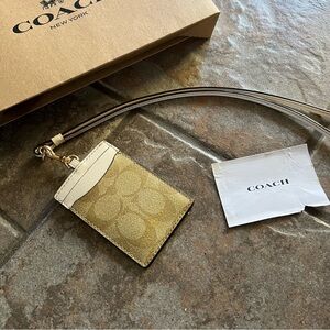 COACH Signature Tan and Off-White Card Holder